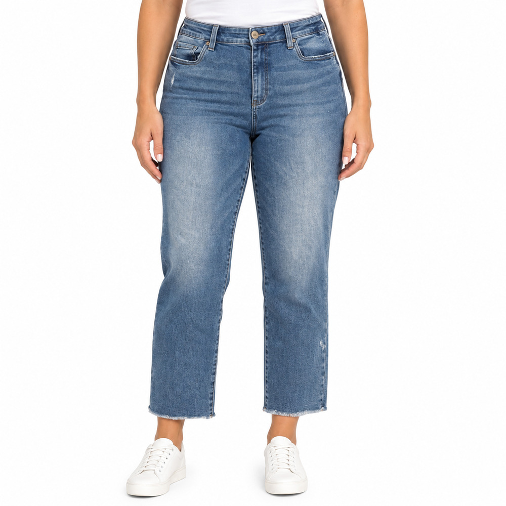 Kut from the Kloth High Rise Straight Leg Crop Medium Wash Jeans Stretch sz 12
